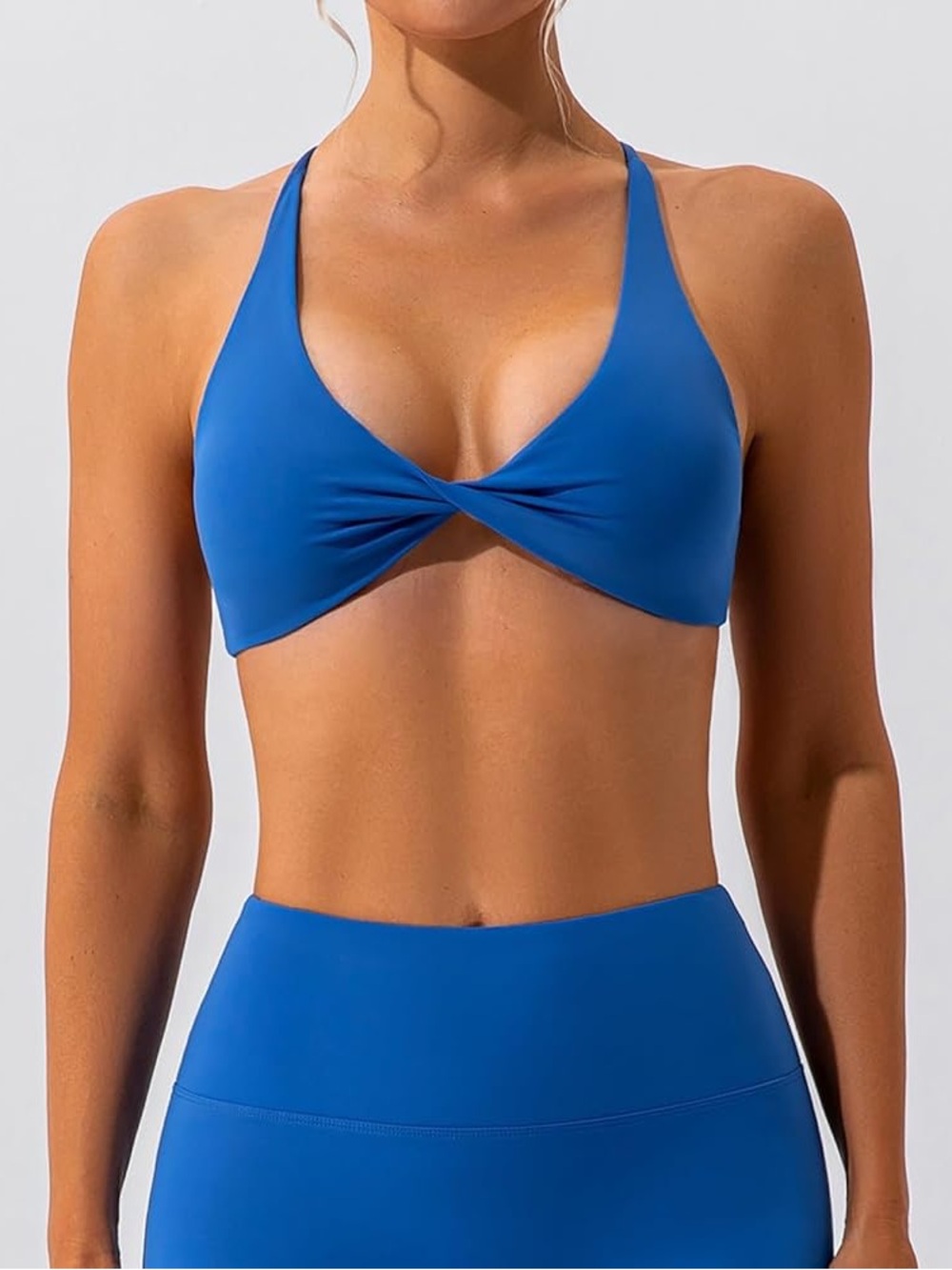 Blue Twist-Front Bra Top - Athletic wear